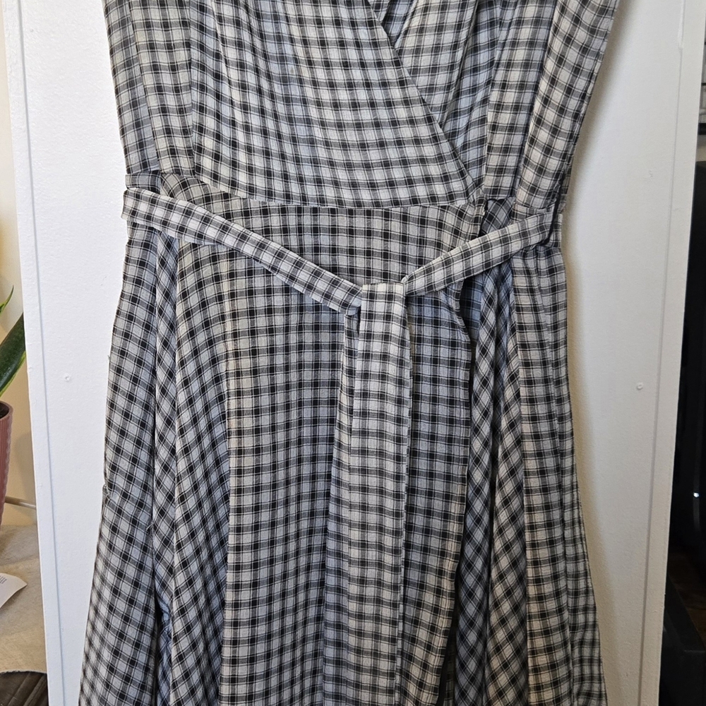 Bar III Black and White Plaid Wrap Midi Dress